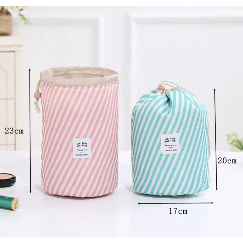 2024 Women Lazy Drawstring Cosmetic Bag Color Cylinder Drawstring Travel Makeup Bag Large Capacity Beauty Makeup Storage Toiletry Kit