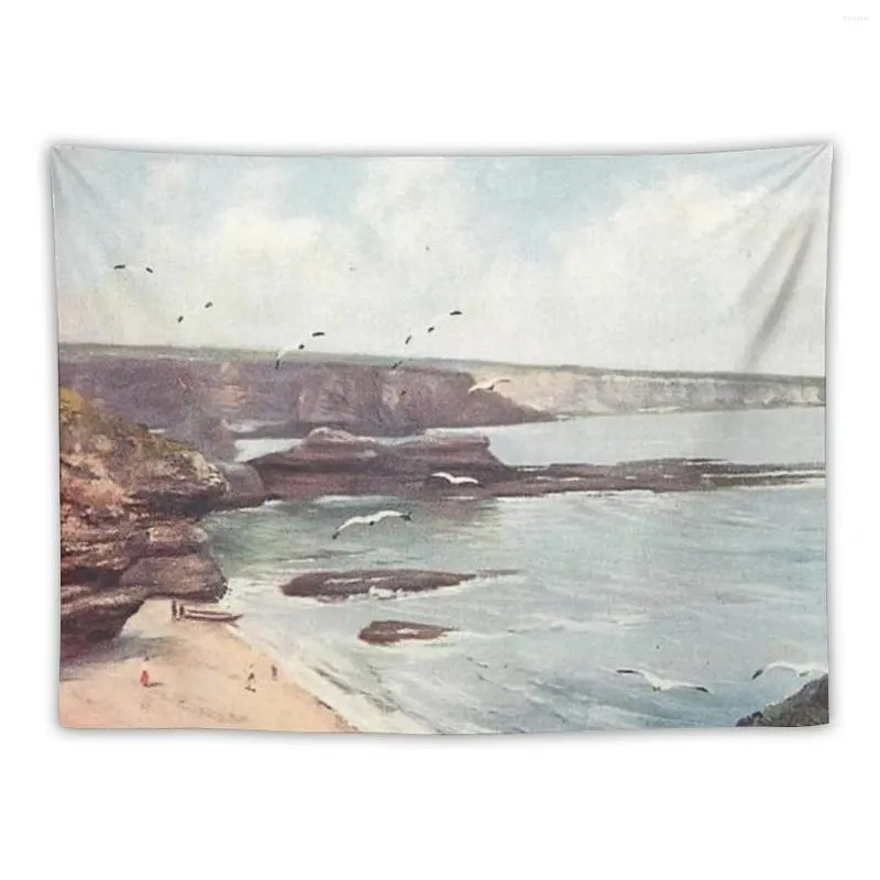 Wandtapijten Vintage illustratie van Mason's Cove Bay Arbroath Tapestry House Decorations Tapete voor de muur kamer esthetisch decor