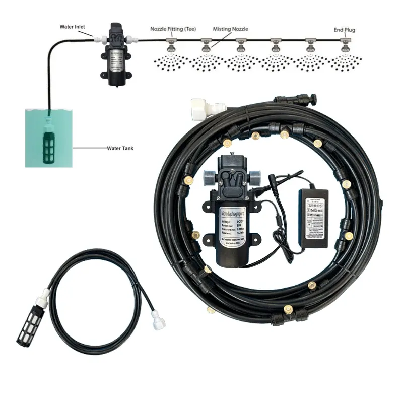 Pulvérisateurs Buse de pulvérisation d'eau de jardin pompe électrique système de pulvérisation de brumisation nébuliseur pour fleurs plante serre jardin Irrigation 6M18M