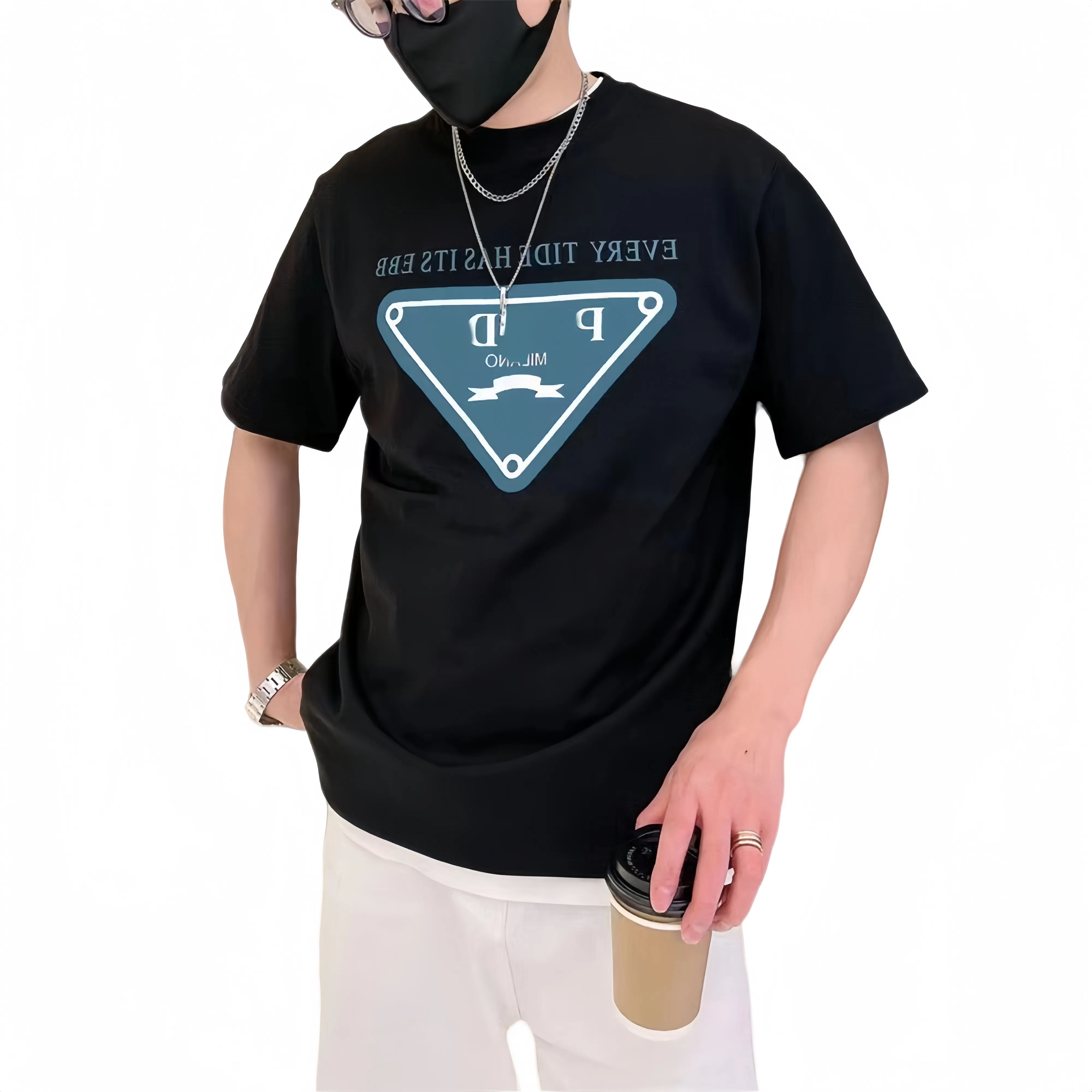 2024 패션 티셔츠 맨 티셔츠 남성 Tshirt 디자이너 탑 크기의 짧은 슬리브 스웨트 셔츠 티 풀오버 면화 의류 거꾸로 된 삼각형 장식