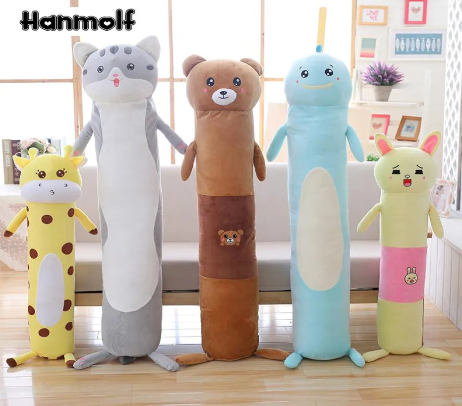 Long Body Animals Plush Pillow Stuffed Cylindrical Bolster Sleeping Companion Kids Adults Rabbit Bear Dino Giraffe Cat 95140cm MX2559159