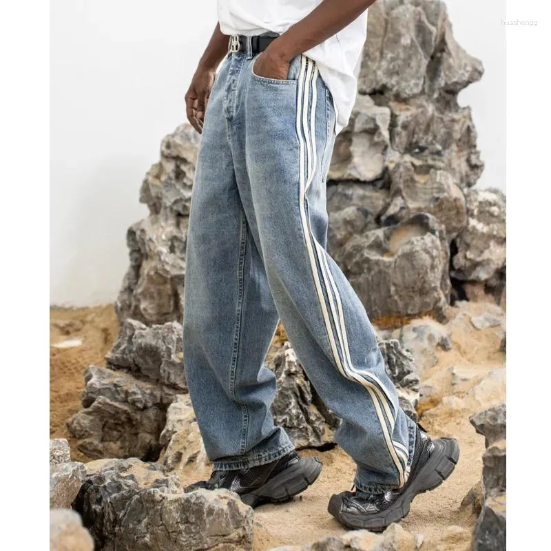 Jeans pour hommes Boyfriend Streetwear Mode Lâche Casual Side Stripe Vintage Denim Baggy Pantalon Homme Harem Jean Pantalon