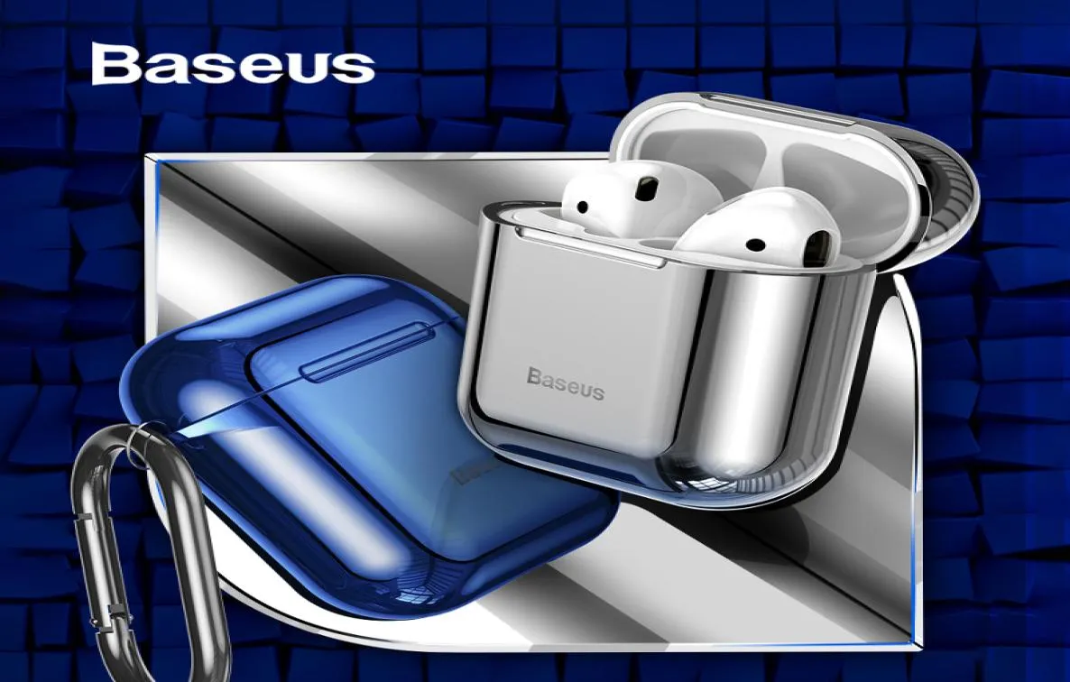 Baseus Glossy Shining Plating Case für AirPods 2 1 Tragbare Kopfhörer-Schutzhülle für Air Pods 2019 mit Antilost Sport Hook1038246