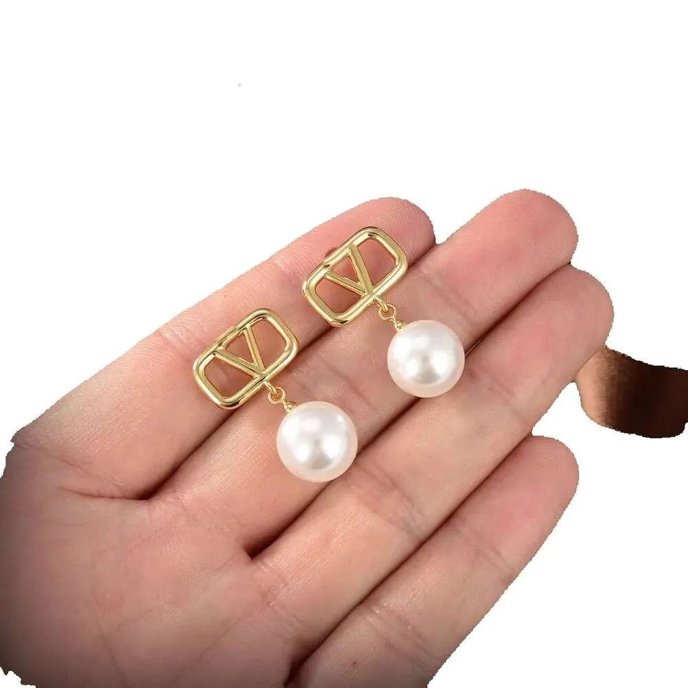 Boucles d'oreilles Designer pour femmes Stud coeur forme perle cristal or Double V lettre S Sier bijoux classique 1594123
