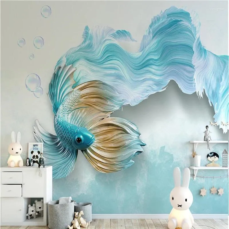 壁紙wellyuモダン3d抽象青孔雀の背景壁カスタム大きな壁画環境シルクの壁紙