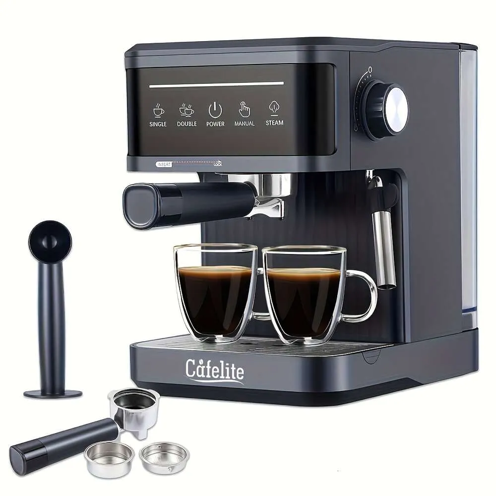 Cafelite 1pc 20 bar zwarte touchscreenbediening, professioneel met melkschuimstoompijpje, halfautomatische compacte cappuccinomachine en espressokoffiemachine, 60.87oz