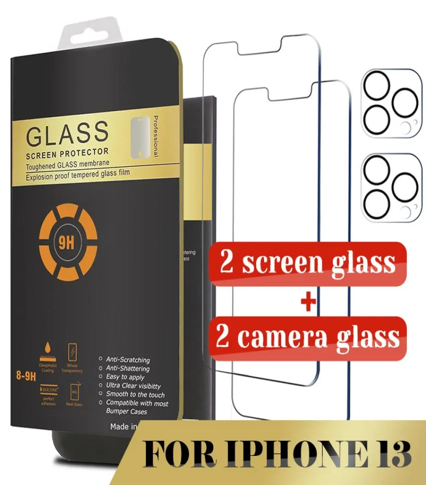 Paquet de 2 protecteurs d'écran et verre d'appareil photo pour Iphone 14 13 12 Pro Max 11 XR XS 8PLUS X verre trempé avec boîte 8503402