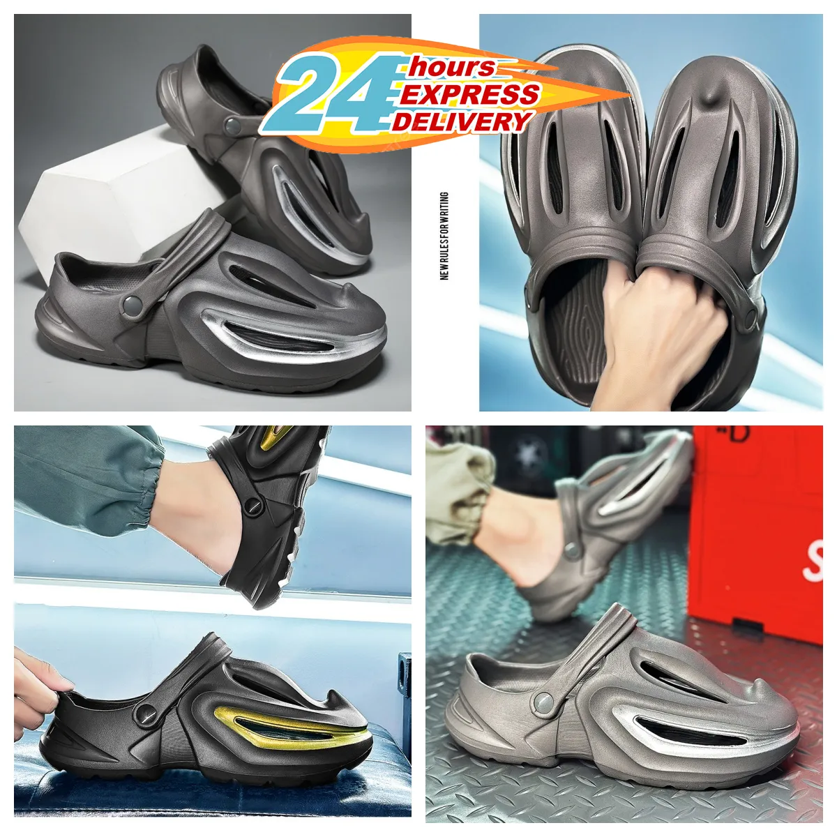 GAI sandali da spiaggia con suola morbida da uomo alti traspiranti Sandali da uomo in EVA Sandali da spiaggia Foro Calzature leggere Morbide antiscivolo Estate Shark Bambino Moda Shark outdoor 2024