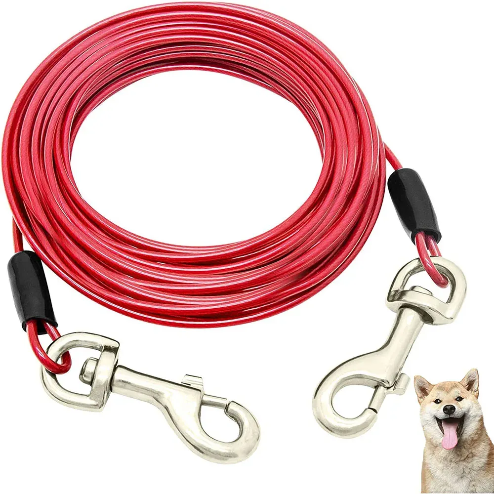 Trelas para cães de estimação, cabo de amarração para cães de até 125 libras, 3m, 5m, 10m, cabo de aço para cães ao ar livre com forte gancho grande, trela de aço inoxidável para cães