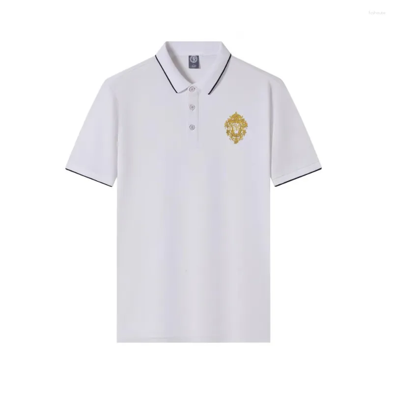 Herren-Polo-Poloshirt mit goldenem Emblem, bedruckt, kurzärmelig, lockeres, lässiges Oberteil, hochdichte Polyesterfaser