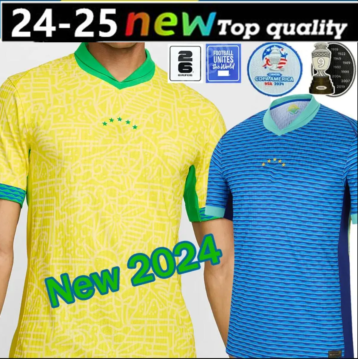 Brazilië Voetbalshirt 2024 Copa America Cup NEYMAR VINI JR Kitsets voor kinderen 2025 BRasIL Nationaal team Voetbalshirt 24/25 Thuis Uit Speler Versie 4XL RODRYGO MARTINELLI