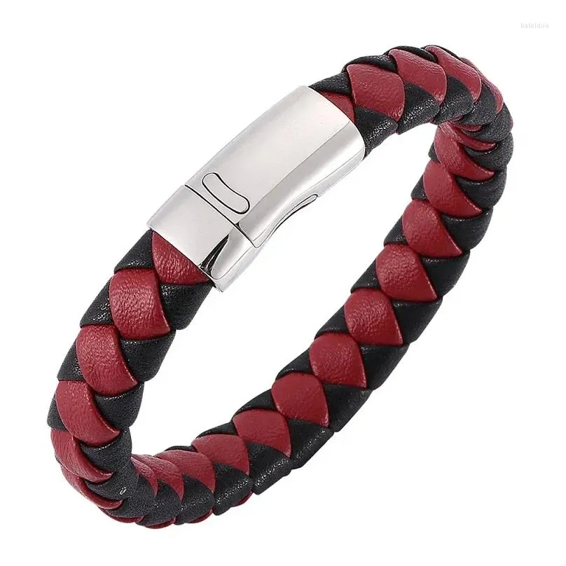 Charm Bracelets Fashion Black Red Braided Leather Bracelet Men Handmade Rope Wrap Bangles Male Jewelry Gifts Drop Delivery Otmxe