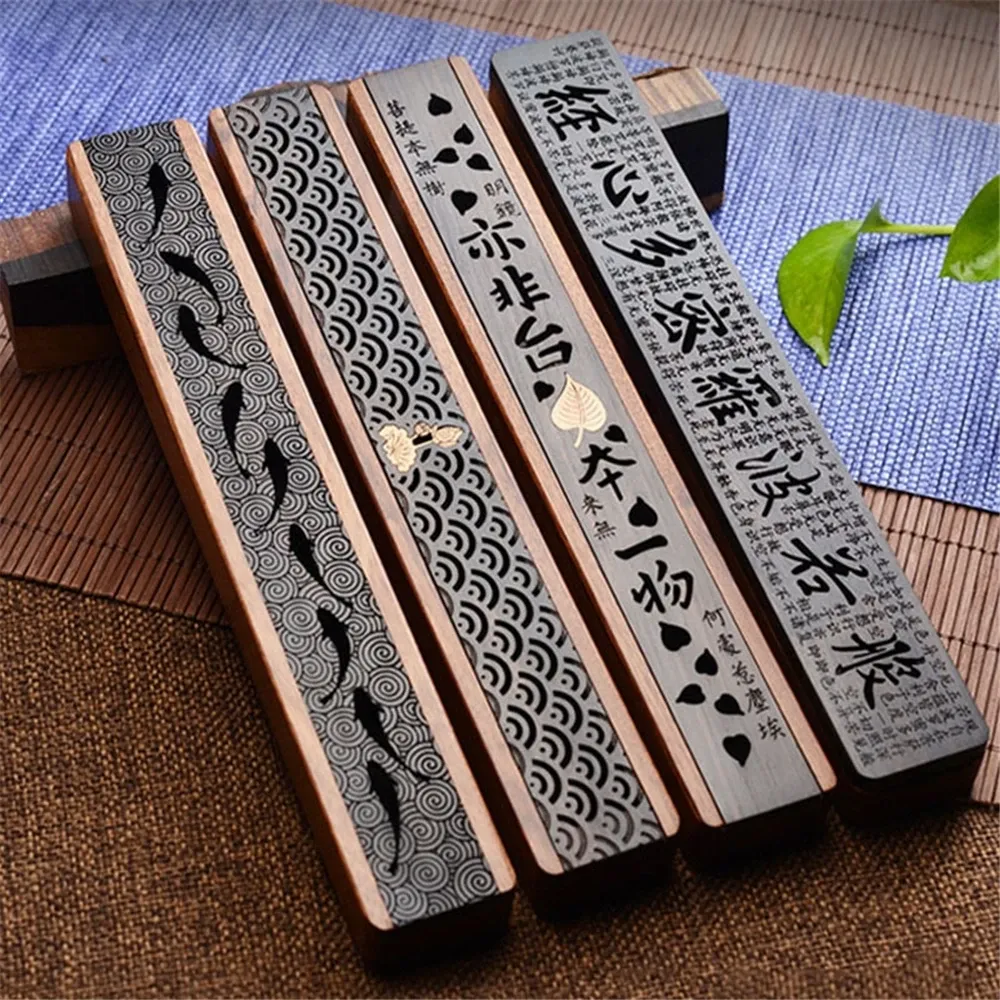 Burners Joss Stick Box The Prajna Paramita Sutra Recumbent Incense Burner Line Incense Censer Vintage Sandalwood Scripture Ebony Wood