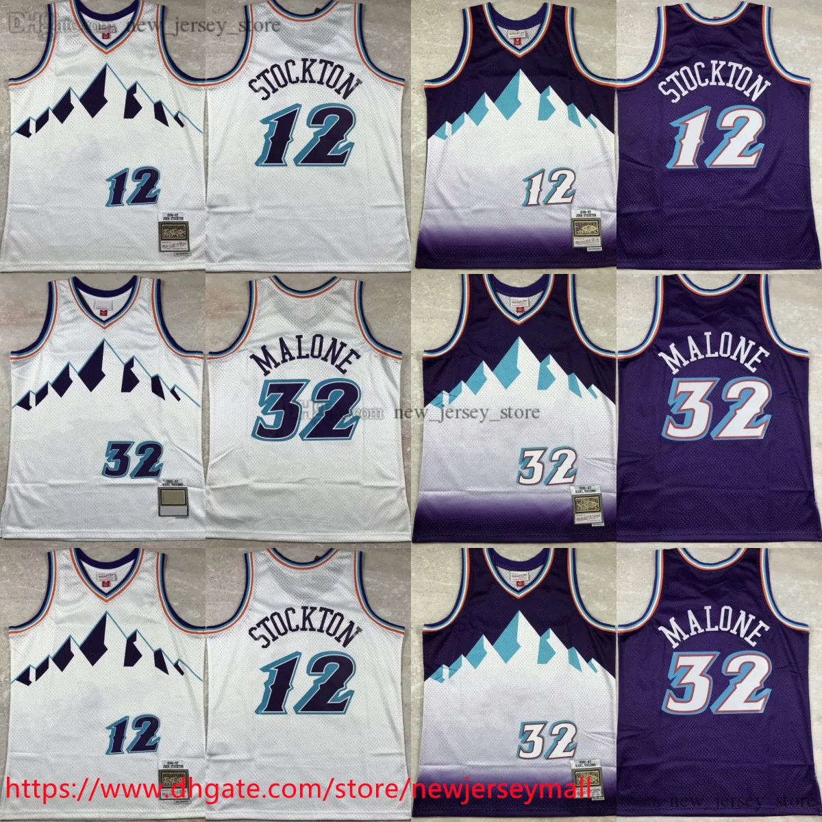 Classico stampato RETRO 1996-97 Basket 12 Johnstockton Jersey Vintage Bianco Purple 32 Maglie Malone Sports traspiranti