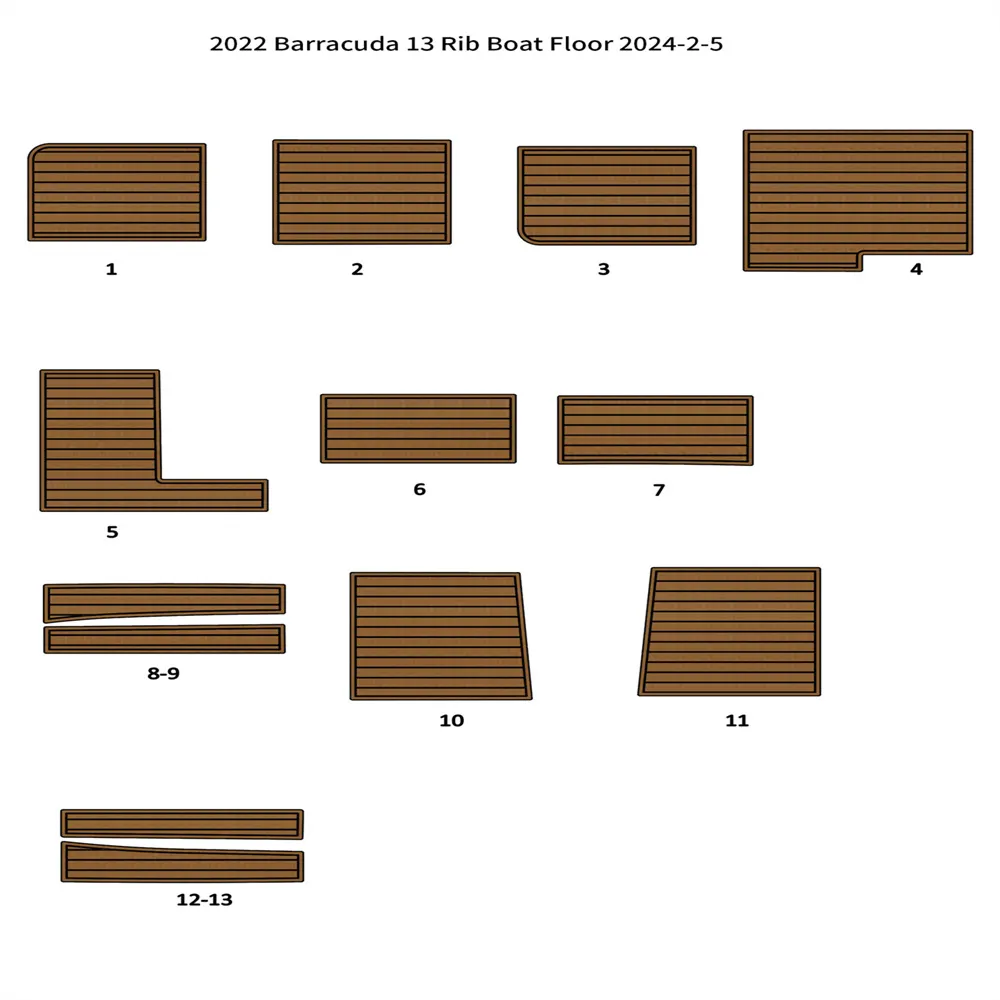 2022 Barracuda 13 Rib Cockpit Pad Boat Eva Foam Faux Teak Floor Flooring Mat Seadek Marinemat GatorStep Style Självhäftande