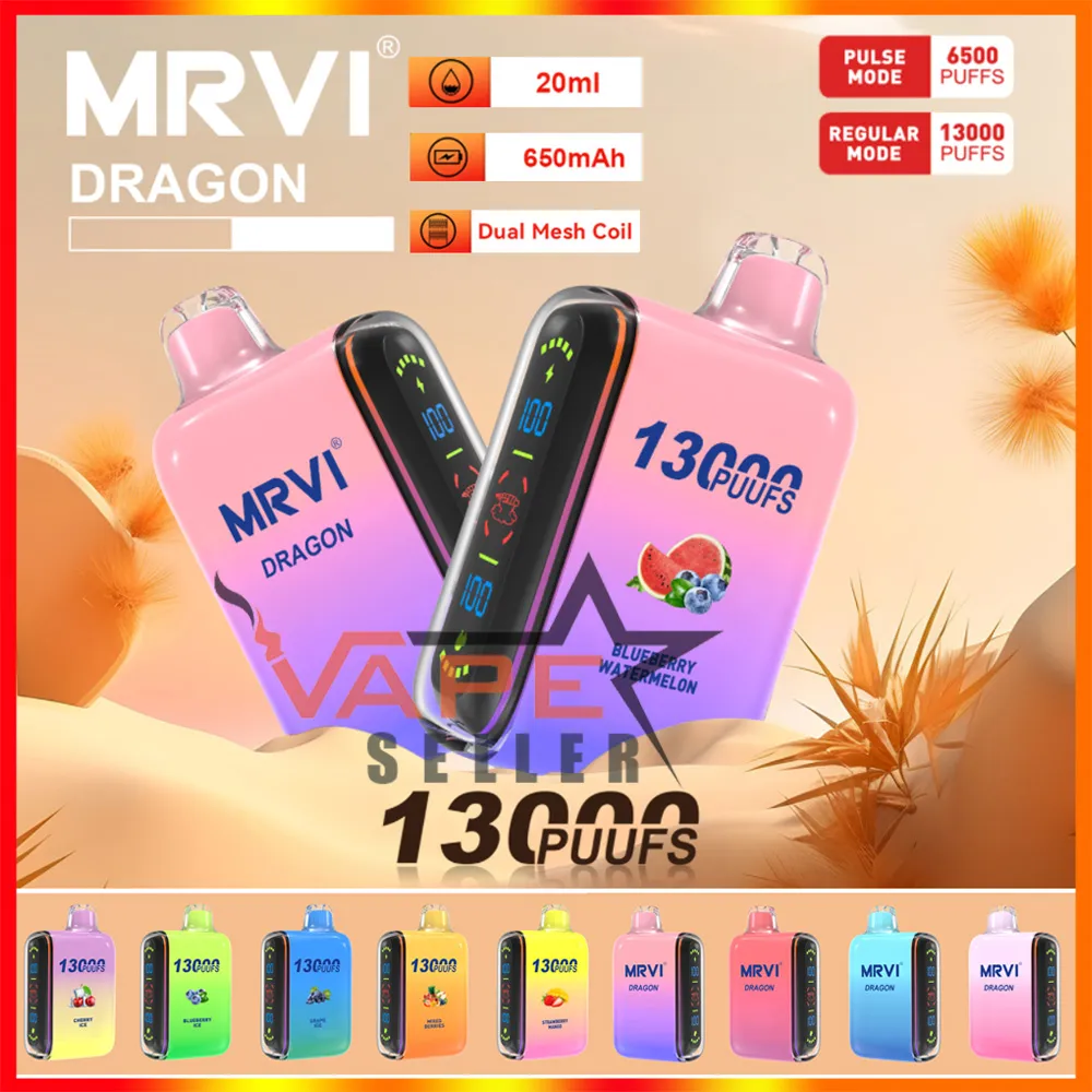 オリジナルのパフ13K MRVI DRAGON 13000 PUFFS使い捨て蒸気eタバコLEDスクリーンディスプレイ20mlカート10フレーバーオタクバーデバイス