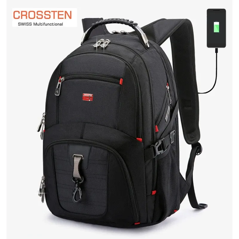 Zaino Crossten Zaino per laptop da 17" Porta di ricarica USB resistente all'acqua Zaino multifunzionale durevole Zaino da viaggio Mochila