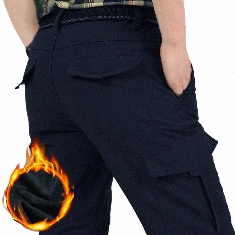 Зимние тактические флисовые брюки-карго мужские толстые теплые повседневные эластичные водонепроницаемые спортивные штаны из софтшелла прямые военные армейские брюки v7vT #