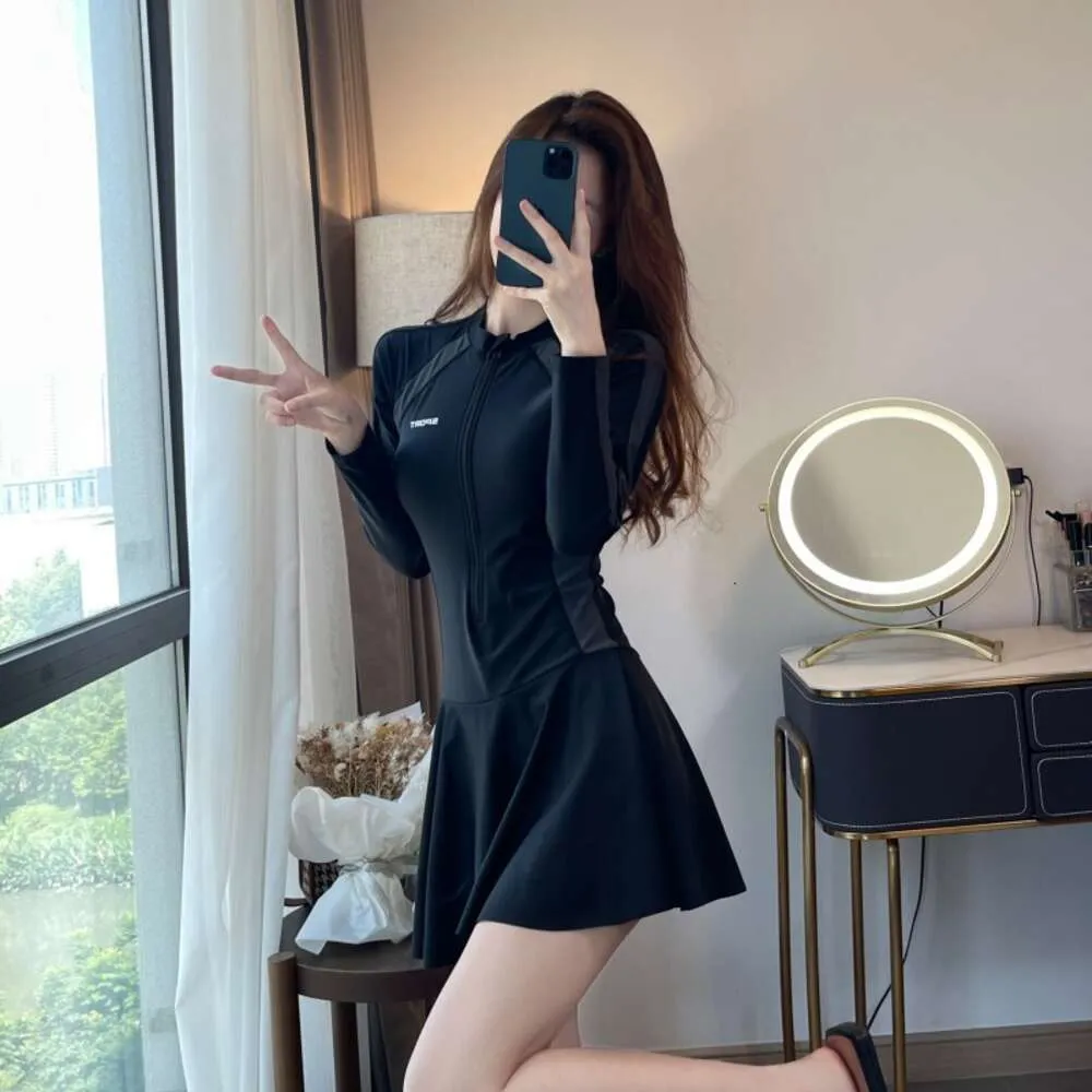 New one-piece swimsuit womens belly covering and slimming skirt style swimsuit soaking in hot springs Instagram pure desire internet famous swimsuit