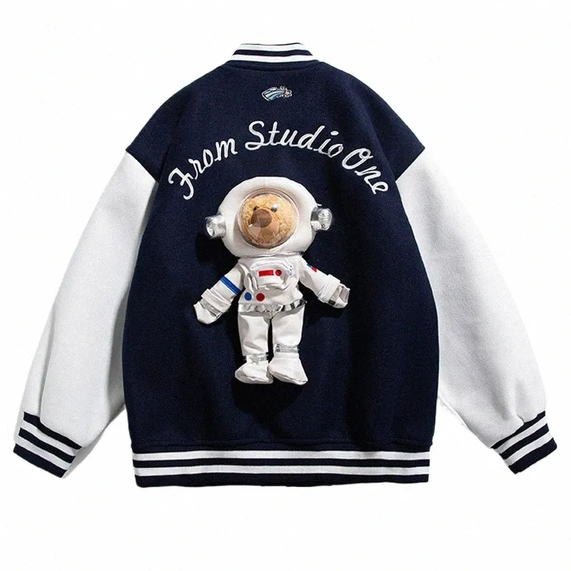 bomber Jacket Men Women Teddy Astraut Doll Autumn Patchwork Oversize Baseball Jacket Unisex Varsity Campus Casual Coat 2021 C2QN#