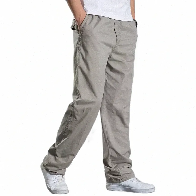 Mens Casual Cargo Cott Pants Men Pocket Löst raka byxor Elastiska arbetsbyxor Märke passar joggar manlig super stor storlek 6xl v5cg#