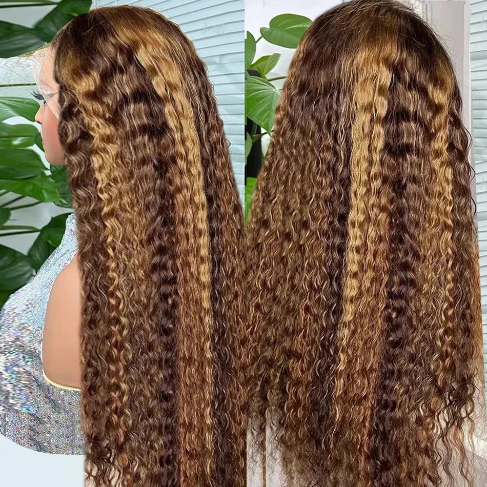 Pelucas de cabello humano con encaje Frontal rizado marrón miel, densidad del 250, 30 y 40 pulgadas, 13x6, 13x4, color ombré, peluca Frontal de encaje de onda profunda