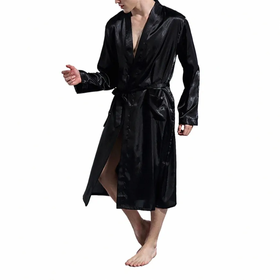 Homme Peignoir Automne Hiver Lg Manches Accueil Vêtements Avec Ceinture Soild Confortable Homme Robe Mince Vêtements De Nuit Hotsale Nouveau Pyjama I9O4 #