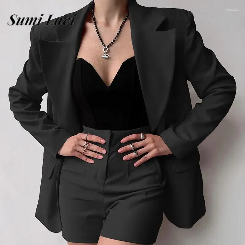 Survêtements pour femmes Casual Blazers à manches longues Pantalons courts Tenues Mode Bouton de revers Slim 2PC Costumes Office Lady Tempérament élégant