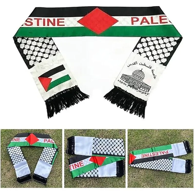 Acessórios 10 unidades lenço da Palestina bandeira 14x130cm impressão bandeira de cetim lenço no pescoço mapa da Palestina lenço do dia nacional lenços xale da Palestina