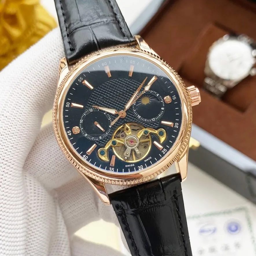 Роскошные мужские мужские часы Top Brand Mechanical Automatic Moding Men Designer Moon Phase Watch Daydate Кожаный водонепроницаемый мужчина wristwatc304o