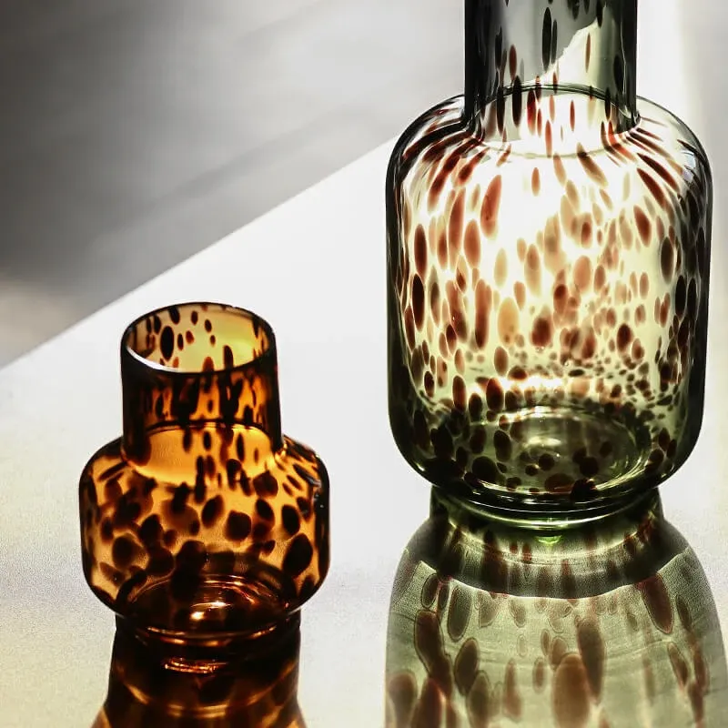 Vasos arranjo de flor pote arte vaso de vidro vintage âmbar leopardo padrão moderno simples ornamento de luxo jar mesa decoração de casa