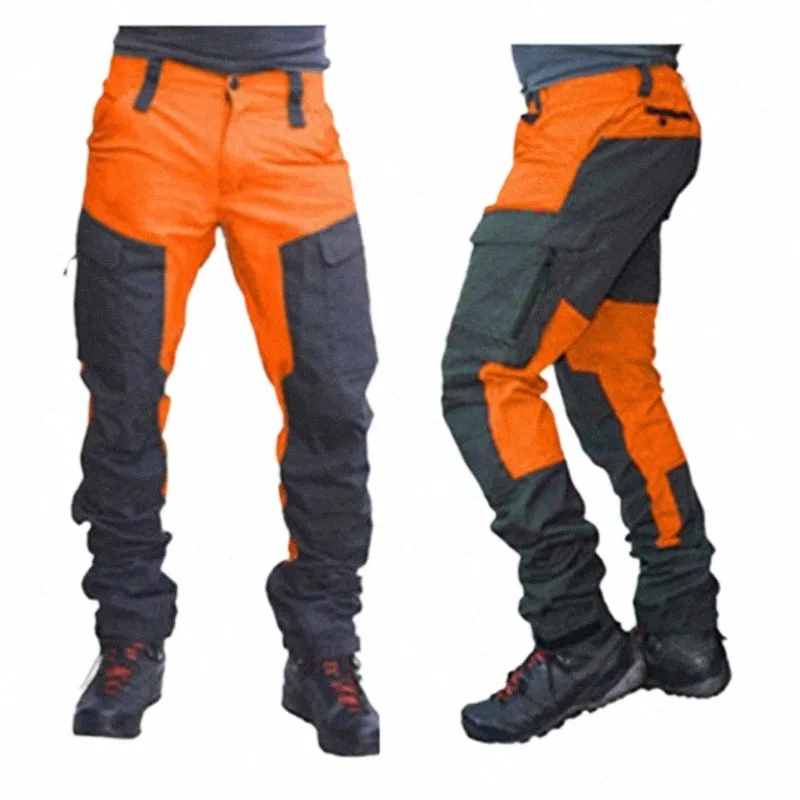 Casual Men Fi Color Block Multi Poches Sports Lg Cargo Pantalon Pantalon de travail pour hommes vêtements de travail pantalon de travail bateau libre p2Wm #