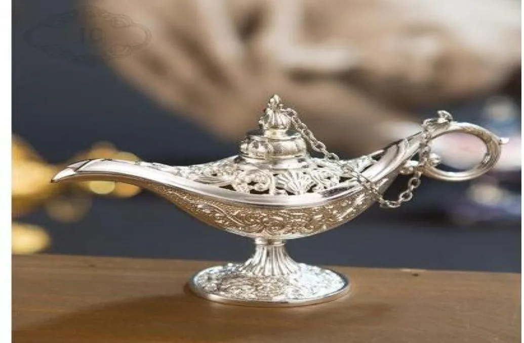Elegant Vintage Metal Carved Aladdin Lamp Light Wishing Tea Oil Pot Decoration Collectable Saving Collection Arts Craft Gift8525494