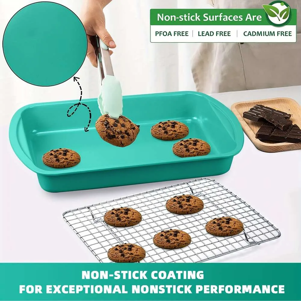 Nonstick Bakeware Set Including Cookie Sheets, Muffin Bread Pizza Pan, Cake Pan and Cooling Rack, Oven 0.8mm Thick, Dishwasher Safe, Heavy Duty