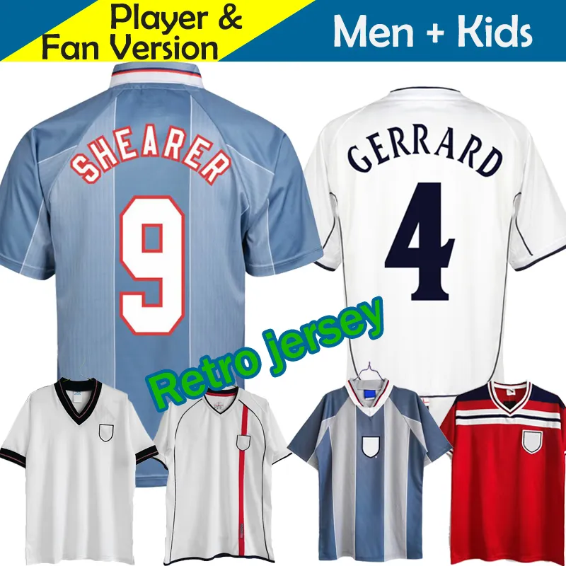 Englands Retro Football Shirt Vintage Soccer Jersey Classic Mens Top Home White Away Red 1990 2002 82 84 87 90 94 95 96 98 99 01 Shearer Lineker Gerrard Lampard Scholes