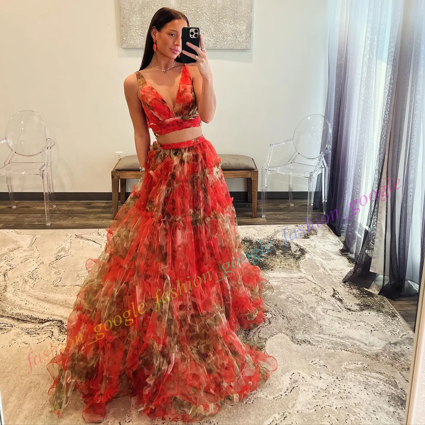 open lace back dress Kateprom Royal Blue Two Piece Bateau Long Sleeves Floral Short Homecom   kateprom
