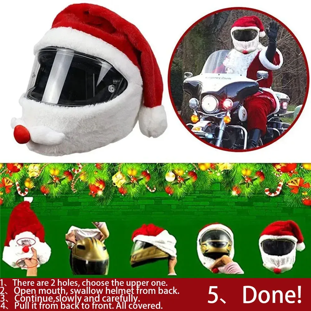 Hoeden 2024 Motortour Feest Motorhelm Kerstmuts Buiten Gek en leuk Kerstman Motorhelm Masker Kerstmis