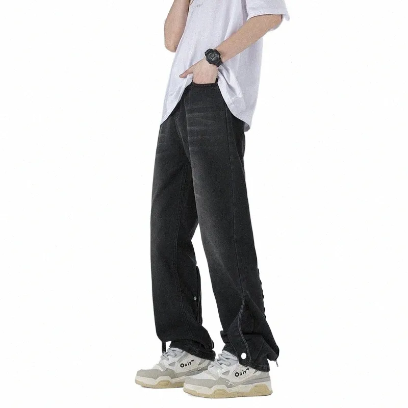 Tfetters Heren Jeans Fi Rits Retro W Effen Kleur Jeans voor Mannen Mid Recht Casual Dagelijks Regular Fit Heren Denim Broek W6Hf #