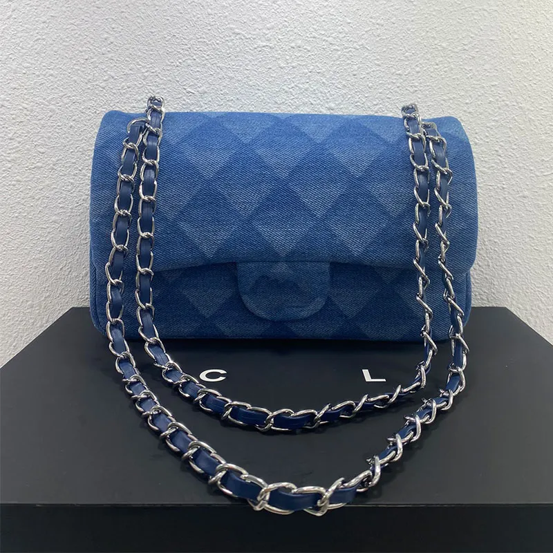 Açık mavi denim omuz çantaları çapraz tasarımcı çantası klasik lingge serisi cüzdan derin mavi el çantası giyim kumaşları lüks çanta 3d denim işçilik