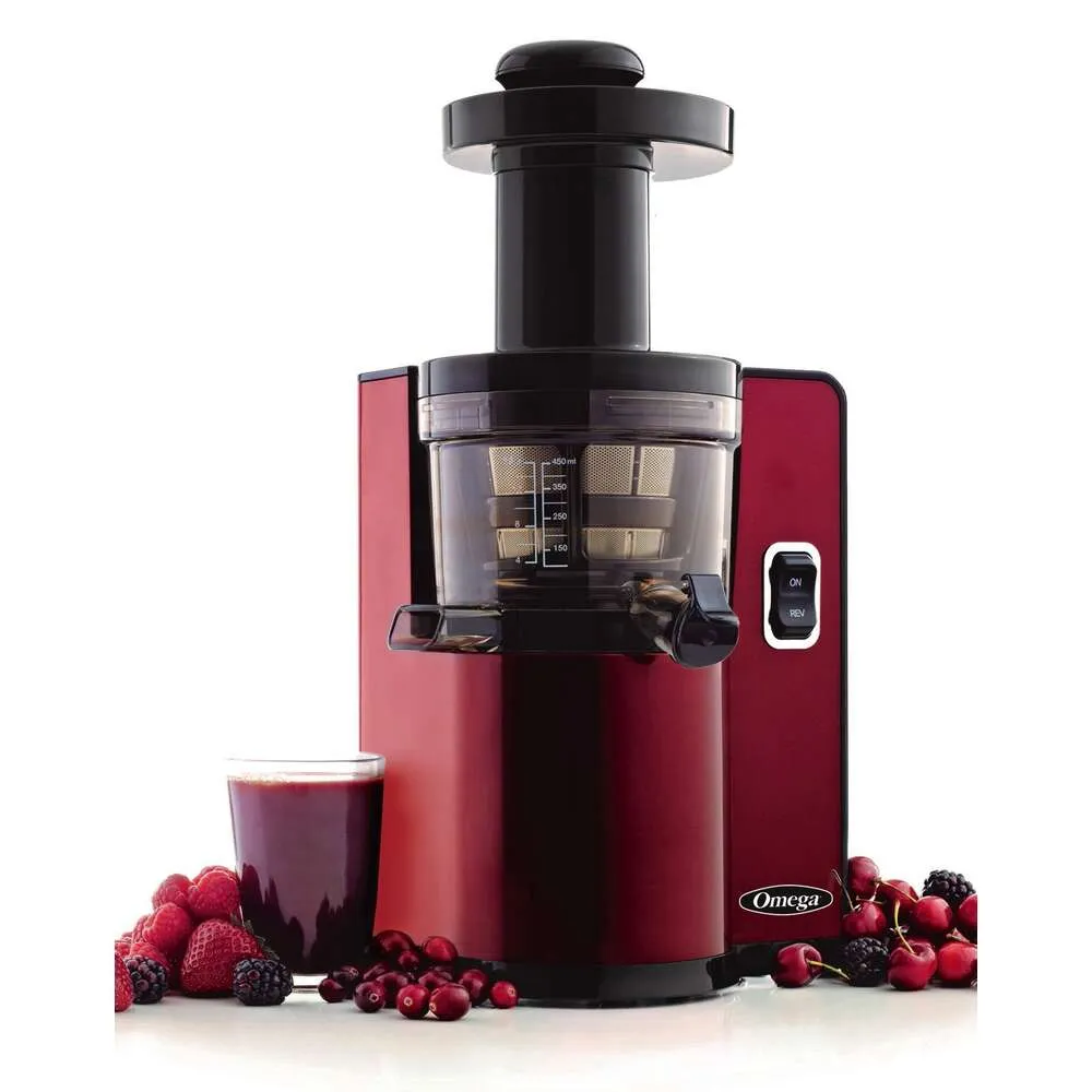 VSJ843QR Verticale kauwmaker, 43 RPM Compact Cold Press Juicer Hine met automatische pulpuitwerping, 150 W, rood