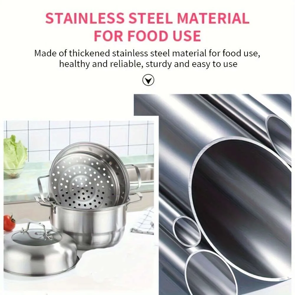 Applicable to Induction Cooking, Gas Electric Ceramic Furnace, Thickened Stainless Steel Three-layer Steamer, Used for Steaming Buns, Dumplings, Vegetables,