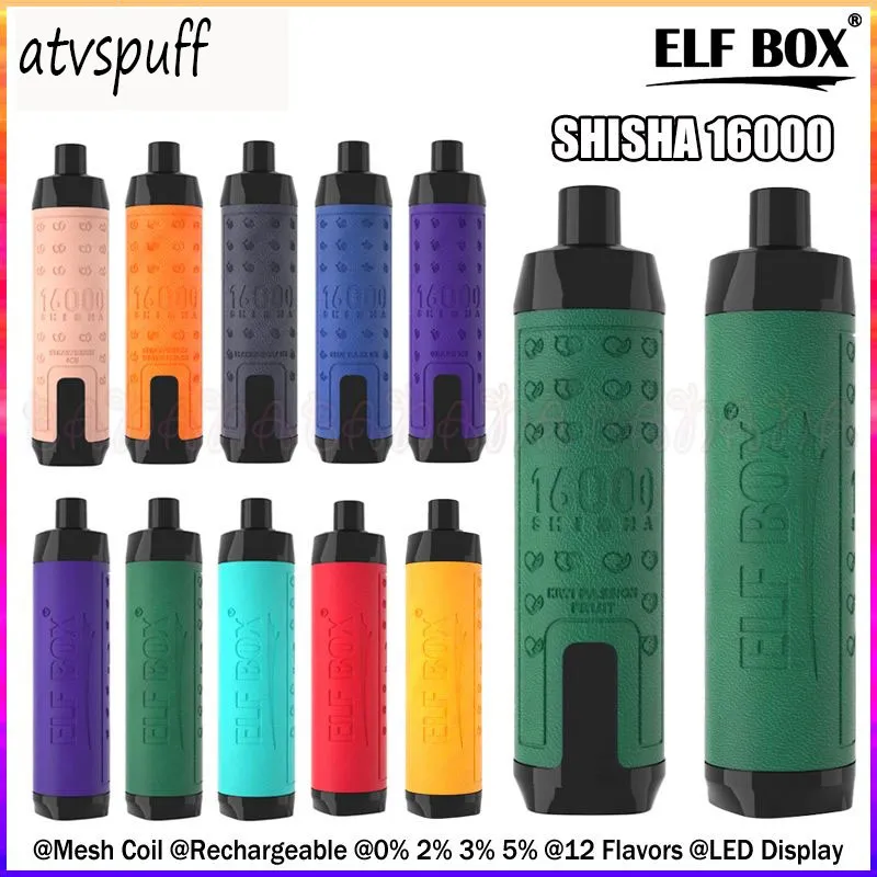 Elf Box Shisha 16000 Puffs Puff 16k Einweg-Vape LED-Anzeige Netzspule E-Zigaretten Einstellbarer Luftstrom Vorgefüllter 28-ml-E-Liquid Wiederaufladbarer 600-mAh-Akku-Vaper