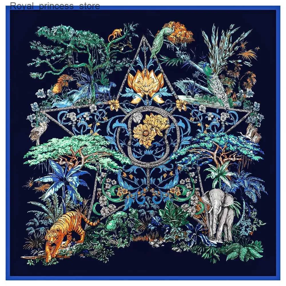 Sjaals 130 cm zijden sjaal Dames Plant Jungle Animal Print Vierkante sjaal Hoofd Echarpes Foulards Verpakking Strandsjaal Bandana Dameshoofdband Q240326