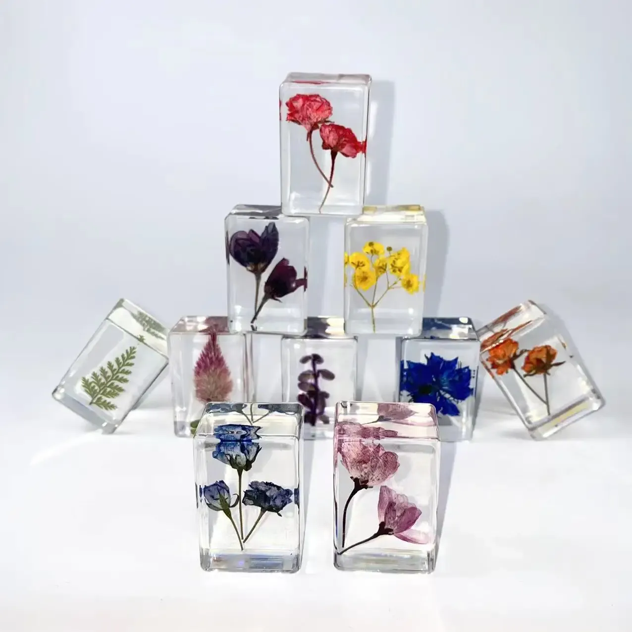 Miniaturen 10 stuks gedroogde bloem specimen heldere hars kubus presse-papier kinderen feestartikelen wetenschappelijk educatief speelgoed kantoor tafel decor