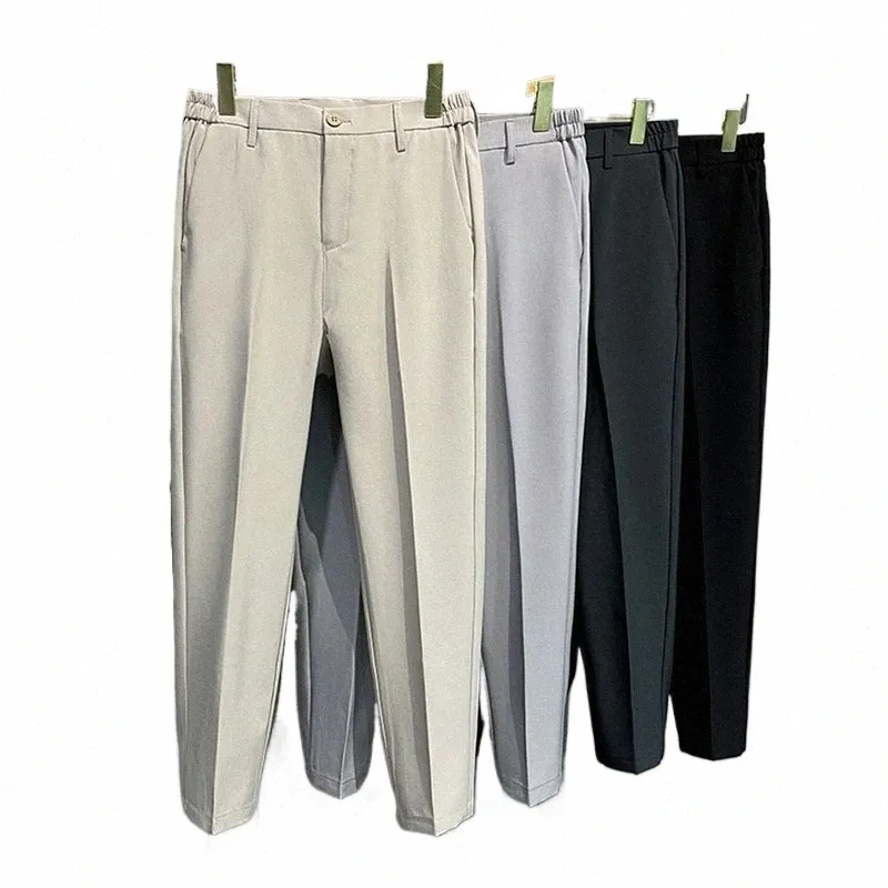 Pantalon de costume effilé pour hommes d'automne, coupe cintrée, couleur unie, drapé sans ir, pantalon décontracté de bureau, noir, gris, grande taille 38 40 42 n6QP #