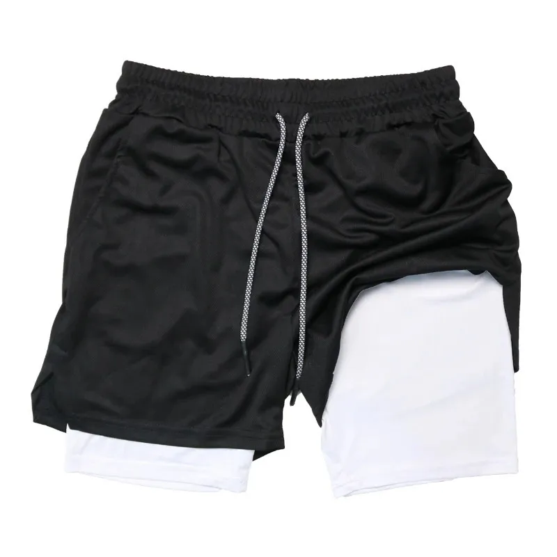 Gym Training 2 In 1 Compression shorts voor mannen Summer Athletic Performance met handdoekluszakken rekbare snel droge 240322