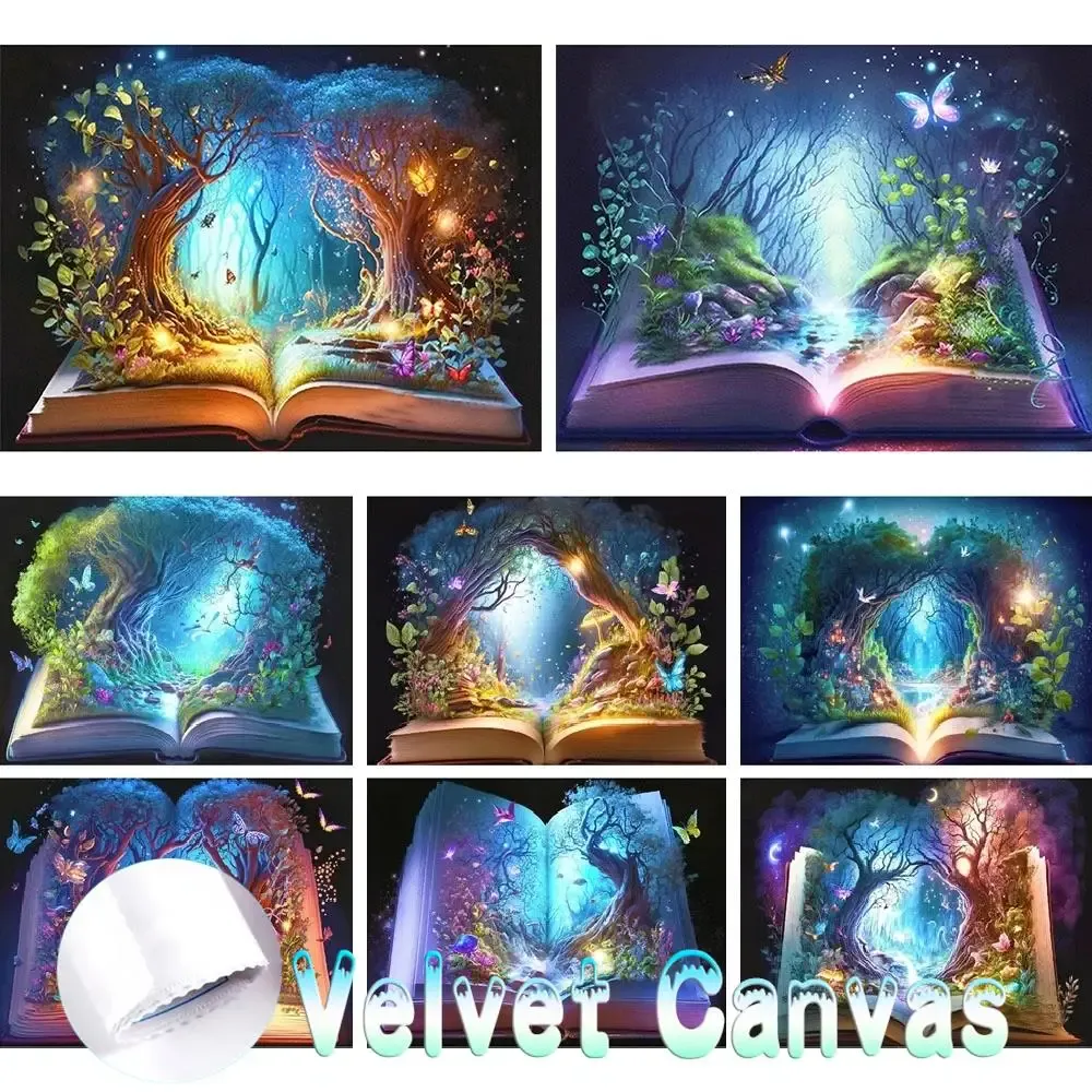 Stitch 5d DIY Velvet Canva Diamond Målning Mosaik Magic Book Butterfly Full Square Embroidery Cros Stity Fantasy Landscape Rhinestone