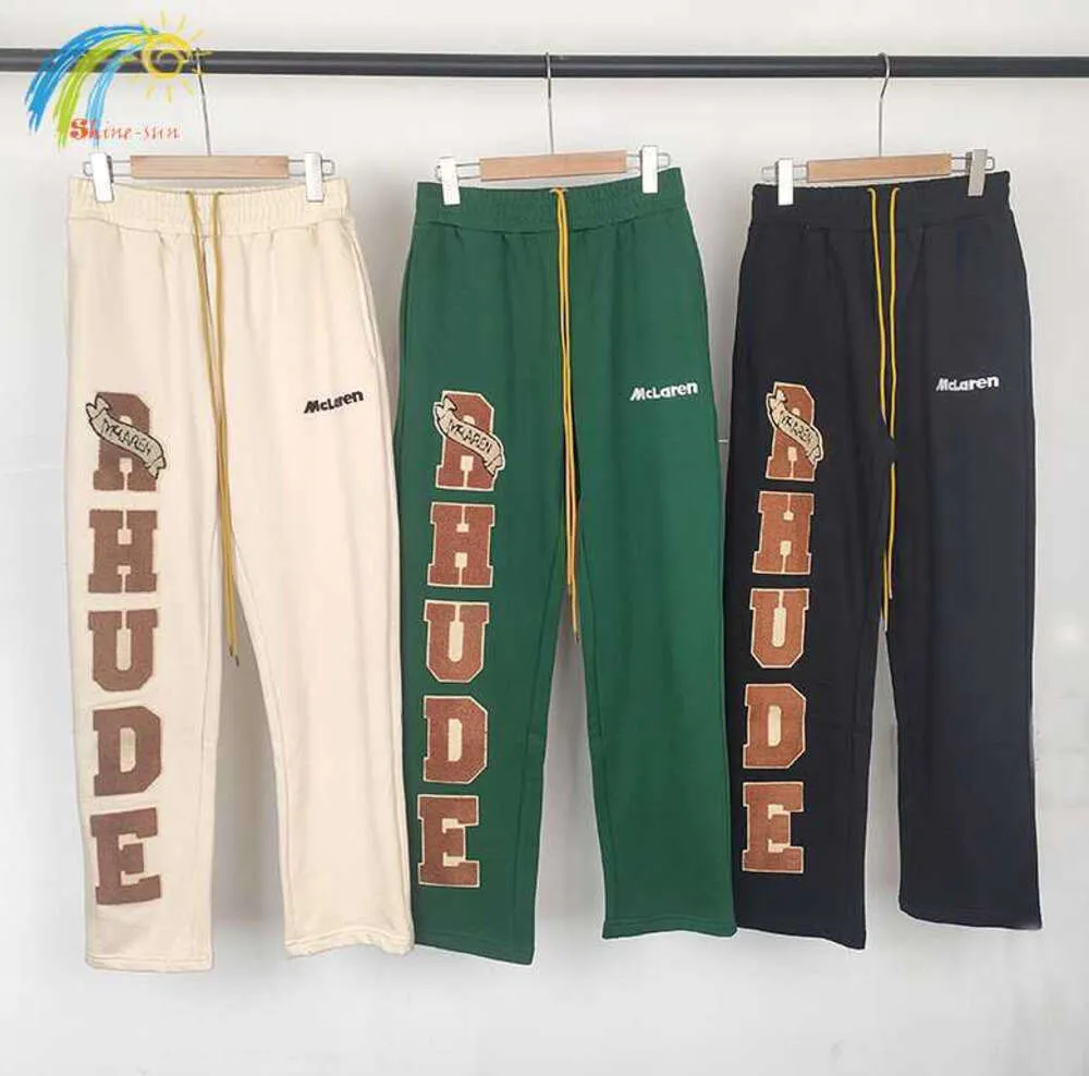 Zwart Groen Abrikoos Rhude Joggingbroek Mannen Vrouwen 1 Losse Handdoek Geborduurde Rhude Casual Broek Jogger Multi Pocket Broek0