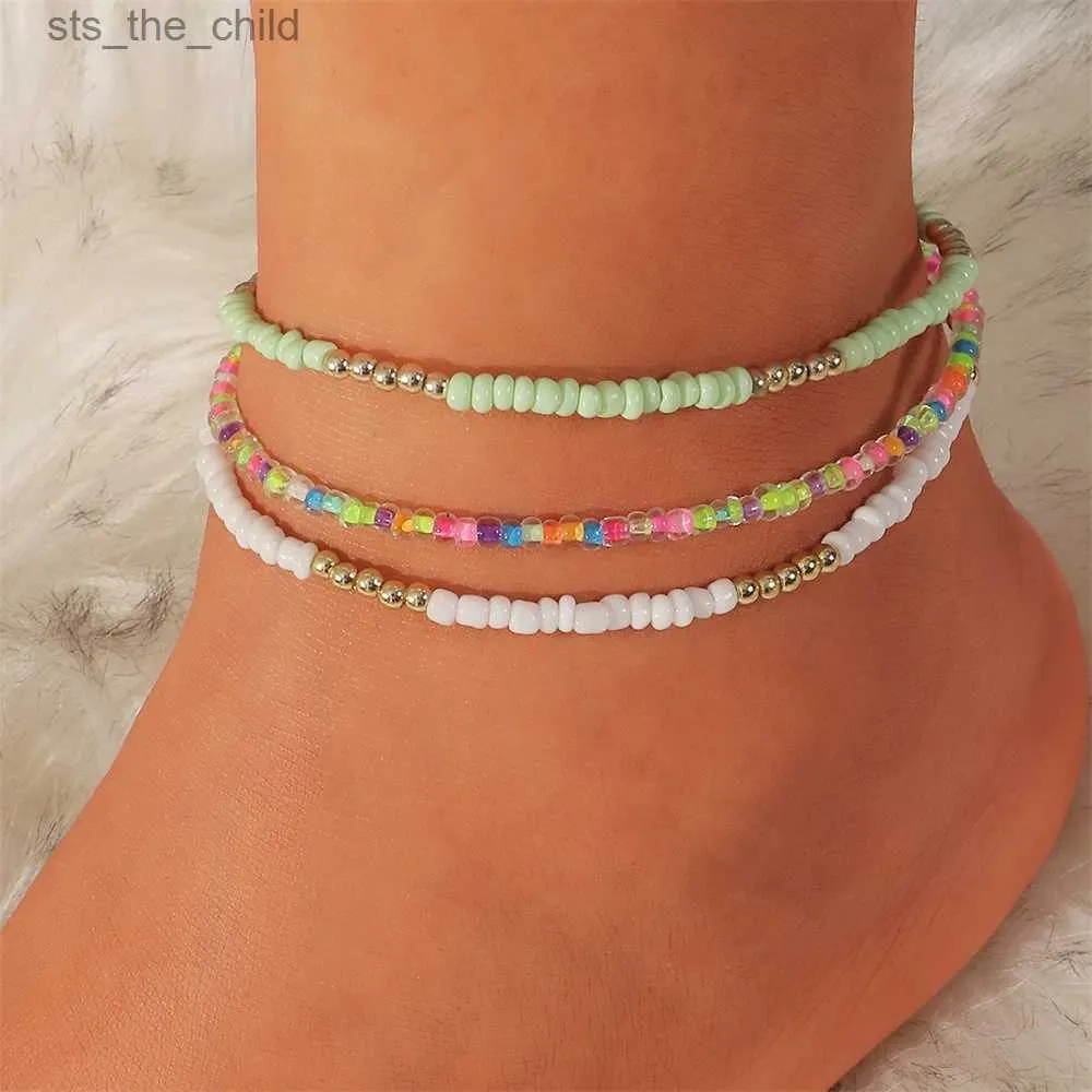 Enkelbanden 3 stuks/set Boheemse gekleurde kralenkettingen geschikt voor dames zomerstrand handgemaakte armbanden benen strandketting geschenkenC24326