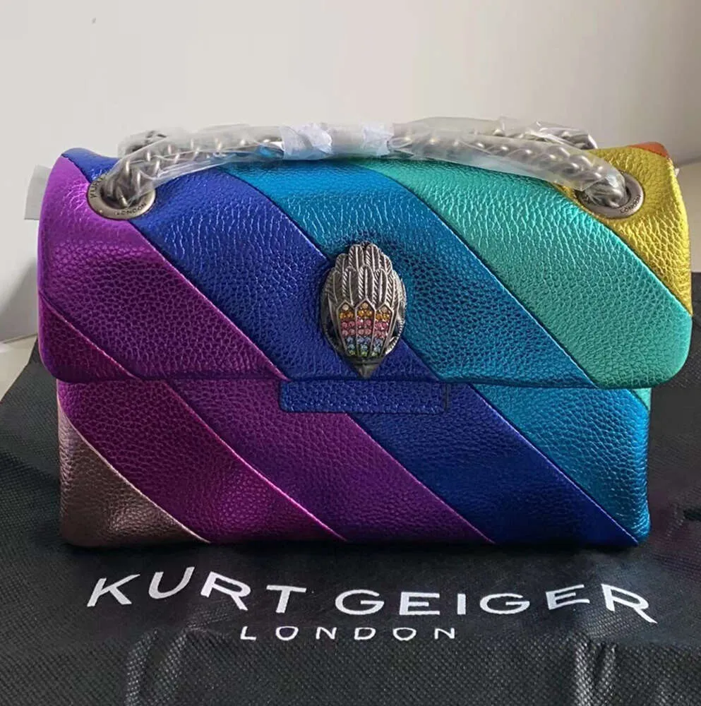 Nowa torba Kurt Geiger Rainbow Women torebka złącza kolorowe cross body patchwork sprzęgło wysokiej jakości